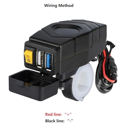 Handbar USB Charger for Motorcycle with ON/Off Switch, with LED Light Display, Handlebar/Rear-View Mirror 2 Ways Installation