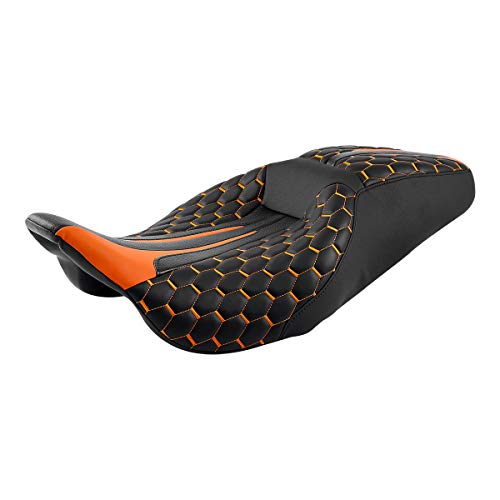 Motorcycle Seat SLMOTO Driver Rider Passenger Seat Fit For Harley Touring Road King CVO Road Street Electra Glide Ultra Classic 2009-2023; Road King Special FLHRXS 2017-2023 - color: Orange