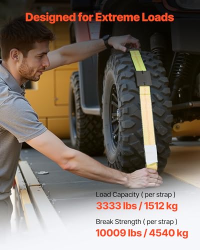 VEVOR Wheel Chock Tie-Down Kit, Deck-Style Trailer Tie Down Strap, Car Tie Down Kit with J-Hook, Break Strength 10009 lbs & Working Load 3333 lbs Motorcycle System for SUVs, Trailers, Trucks - style: Deck-Style with J-Hook