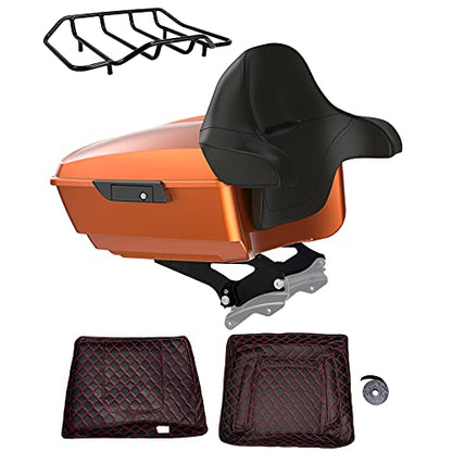 Advanblack US Stock Amber Whiskey King Tour Trunk Pack, Black Mount Bracket, Top Luggage Rack, Red Trunk Pak Liners Fit for 09-Later Harley Touring, Road Glide, Street Glide Special, Electra Glide - color: Amber Whiskey