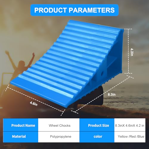 4Pack Wheel Chocks for RV Trailer Non Slip Heavy Duty Blue Camper Wheel Chocks with Handle for Easy Removal Polypropylene Wheel Stoppers for Cars Campers Trucks Rvs - color: 4PC Blue