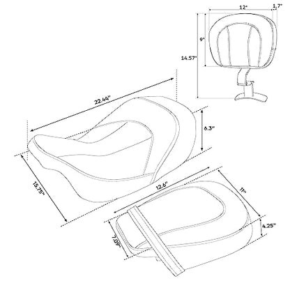 Passenger Seat Cushion, SLMOTO Motorcycle Low-Profile Rider Sissy Bar Backrest Pad For Harley Touring CVO Road King Street Glide Road Glide Electra Glide 2014-2023 Black Red - color: Black Red Seat+Rider Backrest#101