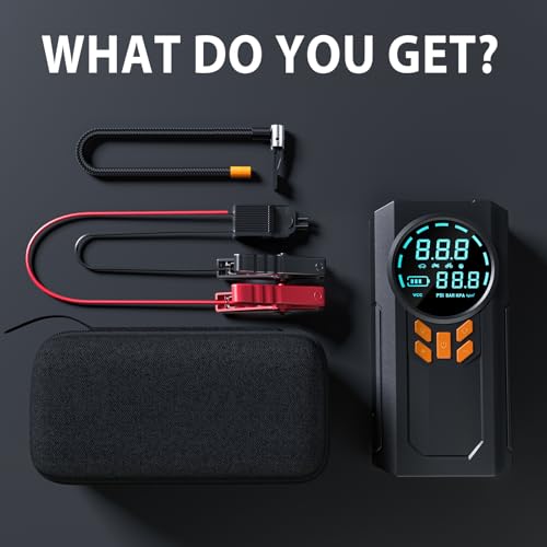 Jump Starter with Air Compressor, 5000A 160PSI Battery Jumper Starter Portable (9.0 Gas/8.0L Diesel), 12V Jump Box Car Battery Jump Starter with Smart Jumper Cables, LED Light, LCD Display
