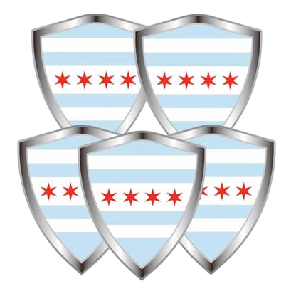 Chicago Flag Decal Sticker - Chicago City Flags Shield Shape Reflective Vinyl Car Stickers - for Car Window Bumper Laptop Waterproof Sticker (5Pcs) - color: Chicago