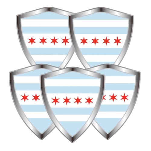 Chicago Flag Decal Sticker - Chicago City Flags Shield Shape Reflective Vinyl Car Stickers - for Car Window Bumper Laptop Waterproof Sticker (5Pcs) - color: Chicago