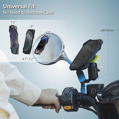 Bone Moto Tie Connect Kit 3 - Mirror Stem, Magnetic Motorcycle Phone Mount, Detachable & 360° Rotatable, Heavy Duty & Shock-Absorbing Scooter Phone Holder for 4.7"–7.2" Smartphones (Mirror Mount) - style: Motorcycle - Mirror Stem