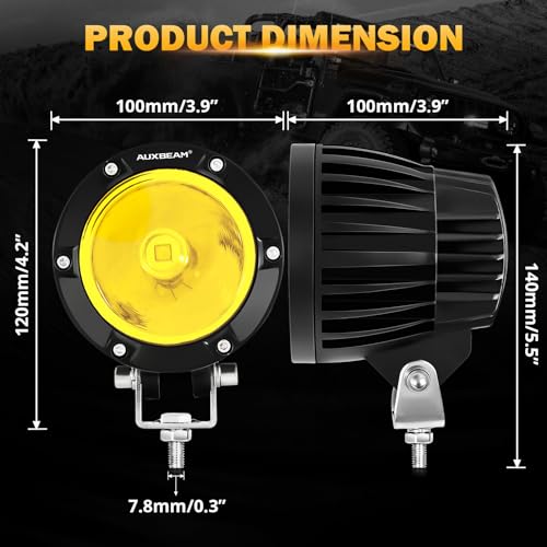 Auxbeam C4 Series LED Pods 4In 72W Amber Fog Light, Round Spot Offroad Light, 2PCS 7200LM Amber Light Pod with Wiring Harness Kit, Driving Light Yellow Ditch Light for Jeep Motor SUV ATV UTV Wrangler - color: Amber Led Offroad Light