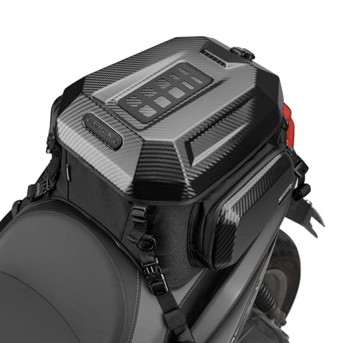 Rhinowalk Motorcycle Tail Bag Travel Luggage Expandable Motorcycle Helmet Bag 23L-35L Waterproof All Weather/Trunk/Rack Bag with Sissy Bar Straps-Carbon Black New Upgrade - color: Carbon Black-Upgraded Version, size: 23L-35L