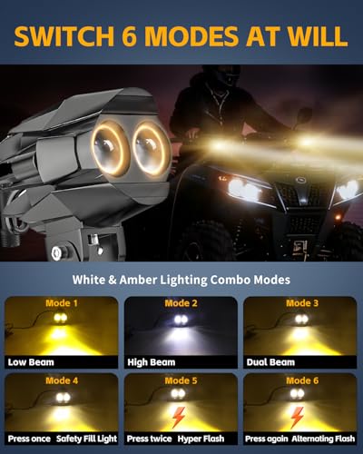 2 PCS Motorcycle LED Lights Auxiliary Driving Spotlights, White/Amber Strobe Eyes Lights with 6 Modes, 6000K Offroad Work Lights for Motorcycle Car ATV UTV Je-ep Truck - size: Bird-DualEye
