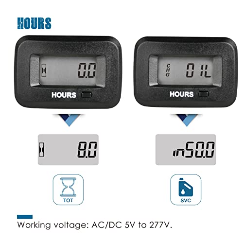 2 Pieces Runleader LCD Digital Hour Meter,AC/DC 5V to 277V,Maintenance Reminder for Zero Turn Lawn Mower Tractor Generator Golf cart Scrubber Marine ATV Motor Compressor and Gas Powered Device