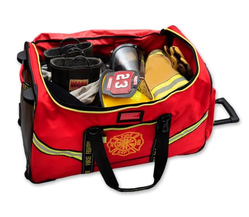 Lightning X Premium Rolling Firefighter Turnout Bunker Gear Bag w/Wheels, Retractable Handle, Fully Molded 3 Colors - color: Red