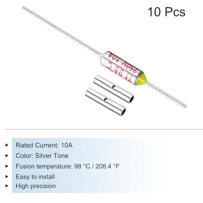 MECCANIXITY 10 Pcs Metal Temperature Thermal Fuse SF98 98C 208.4F 10A 250V Cutoff Thermal Fuse with 20 Pcs BN1.25 Bare Terminal Butt Connector - style: SF98