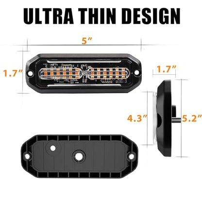 WINECO Amber 8PCS LED Strobe Lights Kit 12V 24V Sync Feature 12 LED Emergency Hazard Warning Lights with Strobe Controller for Trucks Vehicles ATV RV Cars Van - color: Amber