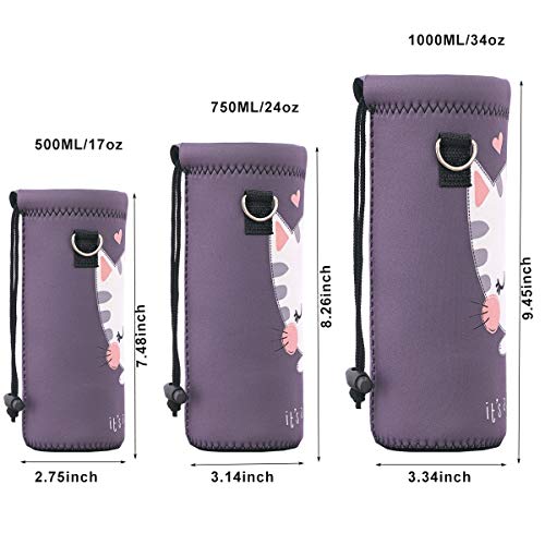 RICHEN Neoprene Water Bottle Carrier Bag with Adjustable Shoulder Strap,Insulated Water Bottle Cover for Stainless Steel/Glass/Plastic Bottles - color: Cute Cat, size: 750ml
