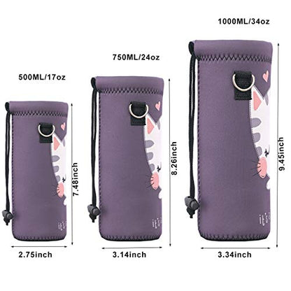 RICHEN Neoprene Water Bottle Carrier Bag with Adjustable Shoulder Strap,Insulated Water Bottle Cover for Stainless Steel/Glass/Plastic Bottles - color: Cute Cat, size: 750ml