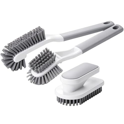 3 Pack Cleaning Brush Set, Multi-Purpose Scrub Brushes | Ergonomic Long Handles, Shoe Brush, Laundry Brush & Hand Scrubber, For Bathroom, Kitchen, Sink, Tub, Tile, Grout，Car