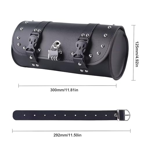 H RUO Motorcycle Handlebar Bag Saddlebag Tool Storage Pouch with Lock Handlebar Fork Bag Sissy Bar Roll Bag Universal for Harley Sportster Softail Dyna Suzuki Yamaha