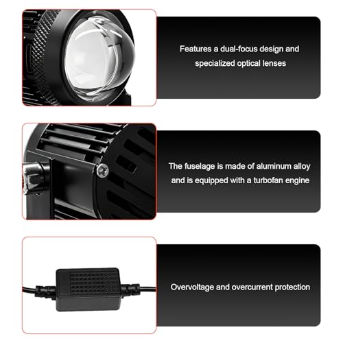 2 PCS Motorcycle LED Driving Fog Lights, 15W LED Pods Projector Lights High Low Beam Auxiliary Spotlight, 12-80V 2000 Lumens Headlights Fog Lamps for Motorcycles ATVs UTVs