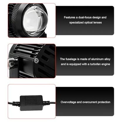 2 PCS Motorcycle LED Driving Fog Lights, 15W LED Pods Projector Lights High Low Beam Auxiliary Spotlight, 12-80V 2000 Lumens Headlights Fog Lamps for Motorcycles ATVs UTVs
