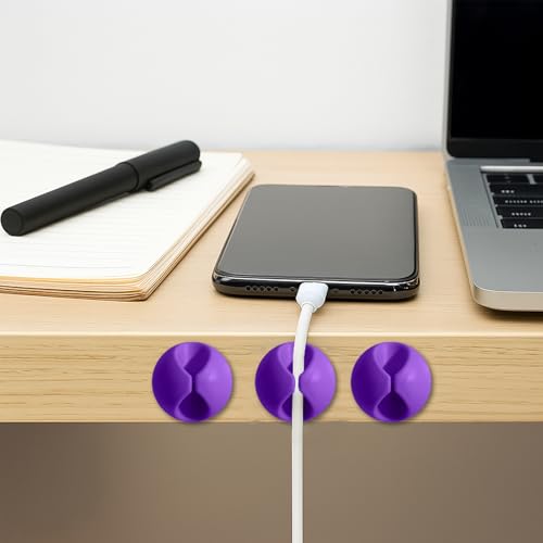 3 PCS Cable Organizer Set Wire Possessioner Cord Management Clips for Tangle-Free Storage and Desk Cable Organization Purple - color: Purple