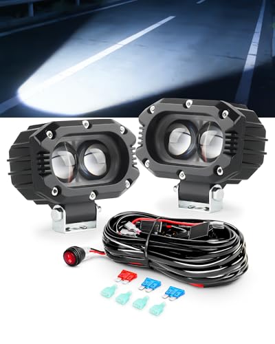 4 Inch LED Pod Lights, 48W Square Offroad Driving Lights Super Bright 120° White Spotlight Combo Beam LED Auxiliary Light Bar with Wiring Harness Kit for Motorcycle Jeep Wrangler Truck Pickup ATV UTV - color: 4in White Spotlight+Wire