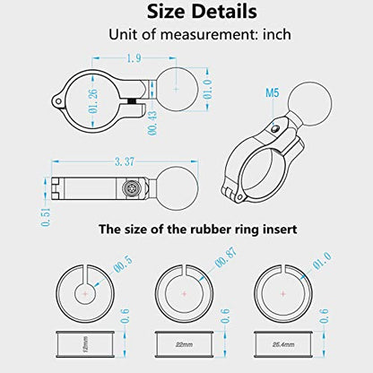BRCOVAN Aluminum Alloy Handlebar Mount Base with 1'' TPU Ball | Compatible with RAM Mounts B Size 1 Inch Ball Double Socket Arm, for Round Rail Diameter 0.5'' 0.87'' 1'' 1.125'' 1.26'' - style: R3-Set of 1