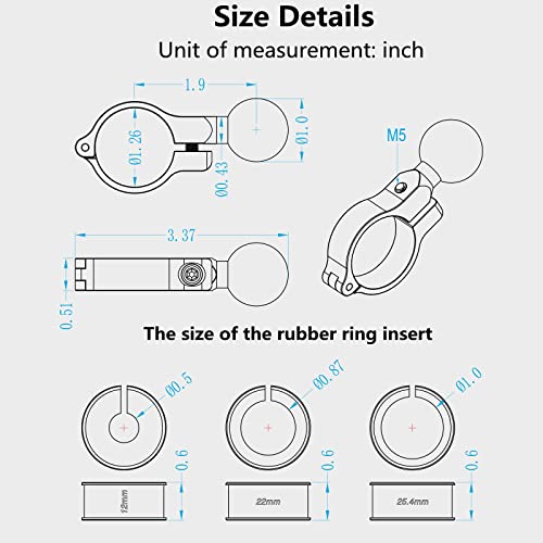 BRCOVAN Aluminum Alloy Handlebar Mount Base with 1'' TPU Ball | Compatible with RAM Mounts B Size 1 Inch Ball Double Socket Arm, for Round Rail Diameter 0.5'' 0.87'' 1'' 1.125'' 1.26'' - style: R3-Set of 1