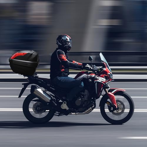 Motorcycle Trunk Black Motorcycle Top Case Motorcycle Tail Box Scooter Trunk Tour Motorcycle Storage Box Carrier with Lock for Helmet Luggage, 48L Capacity, TPU-0088 - size: 48L
