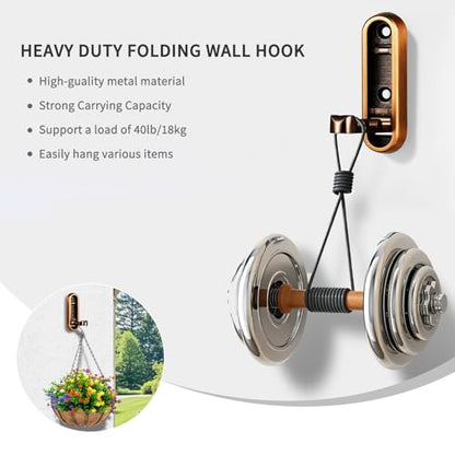 2PCS Foldable Wall Hooks, Flip Down Design with 40 lbs Heavy-Duty Capacity, Retractable Wall Hooks for Bathroom, Bedroom & Entryway Space Saving (Bronze) - color: Bronze, size: 2 Hooks