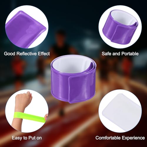 PATIKIL Reflective Slap Bands, Reflector Band Snap Bracelet Armbands High Visibility Safety Reflectors Wrist Strap Strips for Night Jogging Cycling Hiking - color: Purple