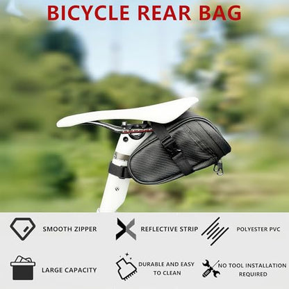 Bike Bag Under Seat – Waterproof Bicycle Saddle Bag with Reflective Strip, Compact Under Seat Bike Pouch for Road & Mountain Bikes (Black-2) - color: Black-2