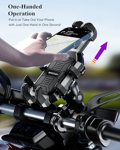 BRCOVAN Motorcycle Phone Mount Holder with Vibration Dampener | Anti-Shake Handlebar Cellphone Cradle for Bike Bicycle Scooter ATV, Adjustable Fit 5.4 - 6.9'' Smartphone