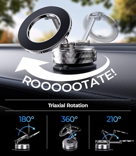 Meifigno Fits 360 ° Rotating Magsafe Car Mount for Tesla, [All-Metal & Upgraded Suction],Vacuum Magnetic Phone Holders for Your Car, Tesla Screen/Windshield/Dashboard Mount for iPhone Android