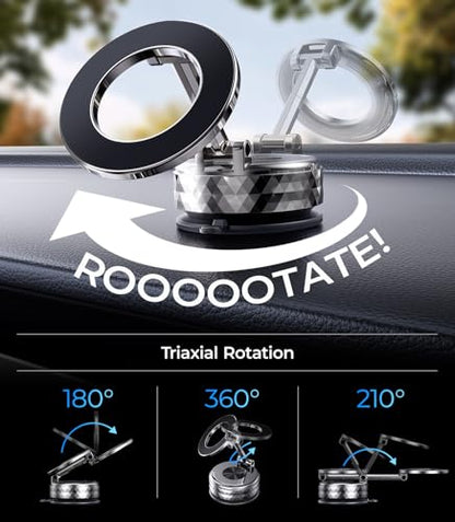 Meifigno Fits 360 ° Rotating Magsafe Car Mount for Tesla, [All-Metal & Upgraded Suction],Vacuum Magnetic Phone Holders for Your Car, Tesla Screen/Windshield/Dashboard Mount for iPhone Android