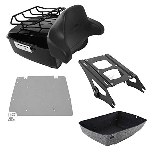 TCMT King Motorcycle Trunk Box Backrest Mounting Rack Luggage Rack Base Plate Fit For Harley 2014-2025 Touring CVO Road King Road Glide Street Glide Electra Glide Pack - color: Style C Black 2 Up Rack#2+Base Plate
