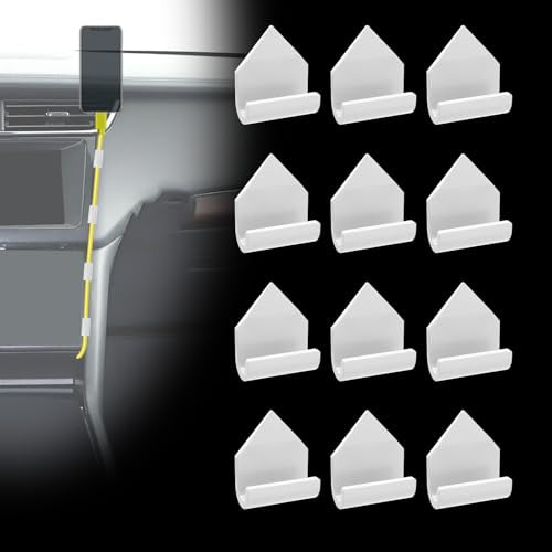 12 Pcs Car Trim Cable Clips, Car Cable Management Wire Organizer Cord-W | Neatly Organize Cables for Vehicle Interior, Easy Installation, Ideal for Phone Chargers, Dash Cams and More - color: White