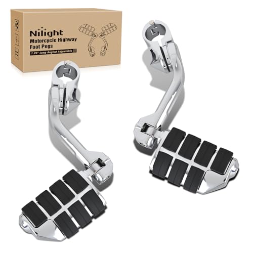 Nilight 1.25" Motorcycle Highway Pegs For Harley Davidson Touring Road King Street Glide Sportster Adjustable Long Angled Foot Pegs Universal For 1-1/4" Engine Guard Crash Bars Highway Footpegs Chrome - color: Chrome #2, size: Long Angled