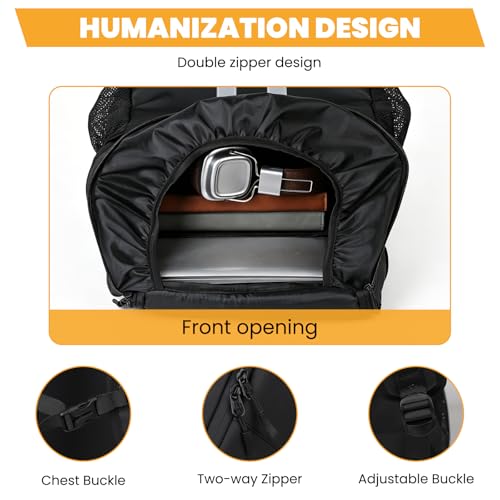 Motorcycle Backpack with Side Pockets,Waterproof Helmet Backpack,Reflective Large Capacity for Men & Women Commuting - color: Aterrimus