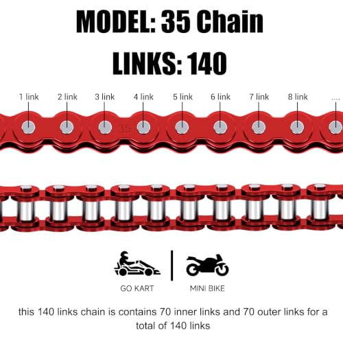 Red 35 Chain Compatible with Mini Bike Coleman CT100U CC100X Baja DB30 Motovox MBX10 MBX11 Predator 79cc 97cc 100cc Mega Moto MM-B80 105cc Powersports Parts 140 Link 35 Chain Breaker - color: Red