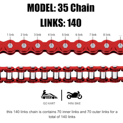 Red 35 Chain Compatible with Mini Bike Coleman CT100U CC100X Baja DB30 Motovox MBX10 MBX11 Predator 79cc 97cc 100cc Mega Moto MM-B80 105cc Powersports Parts 140 Link 35 Chain Breaker - color: Red