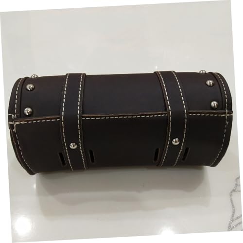 PU Leather Motorcycle Saddlebag with Two Mounting Straps Dark Brown Round Tool Bag for Motorcycles Side Storage Luggage Bag for Bikes