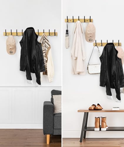 Optish Coat Rack Wall Mount, 16.5 Inches Wood Coat Hooks Wall Mount, Wall Coat Rack with 5 Hooks, Hat Rack Wall Hooks for Hanging Coat, Bag, Towel (1Pack, Natural) - color: Natural