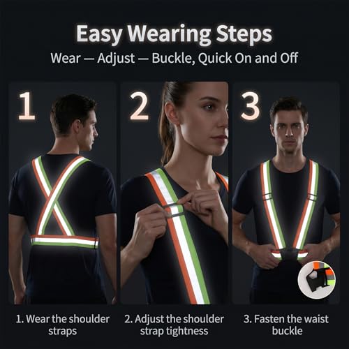 High Visibility Reflective Safety Vest, 2 Inch Wide Straps, Adjustable and Elastic, for Running, Cycling, Walking, Construction, Motorcycle
