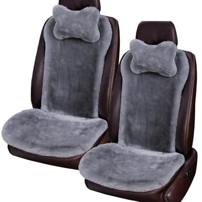 OGLAND 2 Pack FuzzySheepskin Car Driver Seat Covers, Shearling Fluffy Genuine Wool Seat Cushions for Auto Interior Accessories with Soft Fuzzy Natural Fur Non-Slip(Misty Gray) - color: Misty Gray