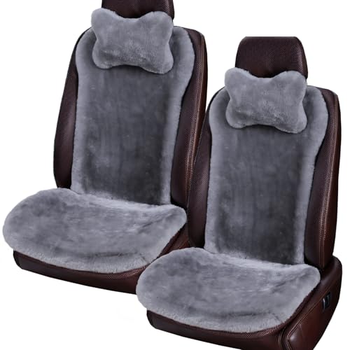 OGLAND 2 Pack FuzzySheepskin Car Driver Seat Covers, Shearling Fluffy Genuine Wool Seat Cushions for Auto Interior Accessories with Soft Fuzzy Natural Fur Non-Slip(Misty Gray) - color: Misty Gray