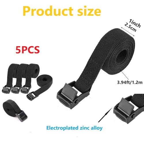 5 Pcs Lashing Straps Nylon 4' x 1" (1.2m) Adjustable Tie Down Straps Load-Bearing 550 lbs Heavy Duty Black Tension Strap with Buckles for Bike Motorcycle Cargo