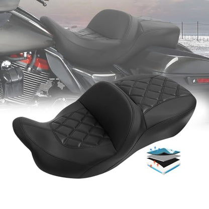 C.C. RIDER Motorcyle Gle Seat Hammock Seat for Harley Davidson Touring 2009-2023 Road King Street Glide Road Glide Electra Glide Tri Glide models - color: 34#Gel Black