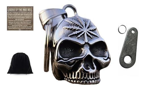 KMA Est. 2005 THE RIDE BELL Skull Weed Pot Leaf 3-D w/FREE HANGER Biker Good Luck Motorcycle Charm Original Keychain