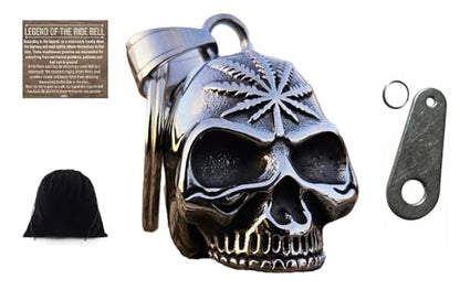 KMA Est. 2005 THE RIDE BELL Skull Weed Pot Leaf 3-D w/FREE HANGER Biker Good Luck Motorcycle Charm Original Keychain