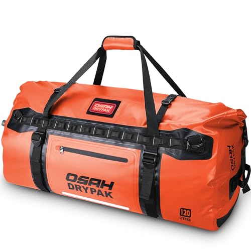 OSAH DRYPAK Waterproof Duffel bag Roll-Top Travel Duffel Bag Heavy Duty Waterproof Bag with Straps & Handles 90L/120L/150L for Camping, Boating, Traveling, Motorcycling, Hunting - color: Orange, size: 120L